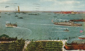 New York Harbor from the Battery, Showing Statue of Liberty and Ellis Island by American School