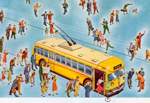 Pedestrians Getting on a City Bus