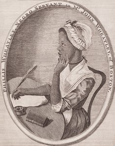 Phillis Wheatley, African-American poet, engraved frontispiece to her 