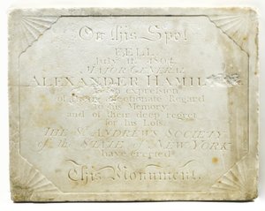 Plaque for the cenotaph marking the spot where Alexander Hamilton was mortally wounded during a duel with Aaron Burr by American School