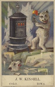 Polar bear dancing by a stove