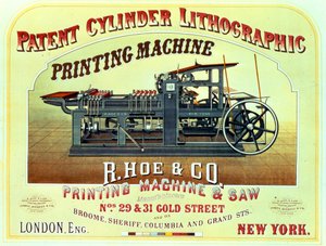 Poster advertising Patent Cylinder Lithographic Printing Machine, R. Hoe & Co., London and New York