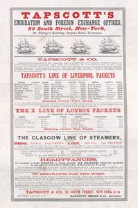 Poster advertising Tapscotts Emigration and Foreign Exchange Offices, New York