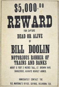Reward poster for Bill Doolin (1858-96) by American School