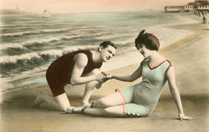 Romantic Victorian Couple on the Beach by American School