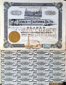 Share Certificate for the Sedalia and Californian Oil Company, U.S.A. by American School