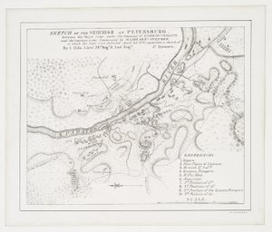 Sketch of the skirmish at Petersburg: between the Royal Army under the command of Major Gel. Phillips and the American army commanded by Major Genl. Steuben in which the latter were defeated, 25th April 1781 by American School