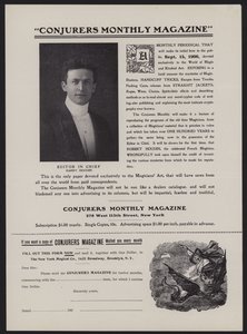Subscription form for Conjurers Monthly Magazine, Editor In Chief Harry Houdini