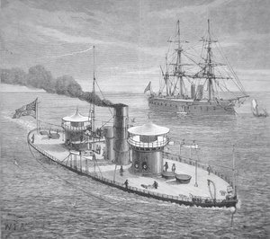 The Miantonoma, twin-turret armoured monitor launched 1863 by American School