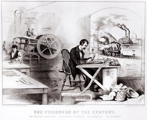 The Progress of the Century: The Lightning Steam Press, the Electric Telegraph, the Locomotive and the Steamboat, pub. by Currier & Ives, 1876 by American School