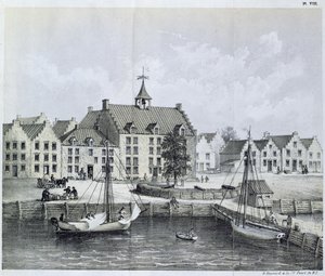 The Stadthuys of New York in 1679, Corner of Pearl Street and Coentijs Slip, from Journal of a Voyage to New York in 1679-80 by Jasper Danckaerts and Peter Sluyter by American School