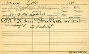 The employee service record of Malcolm X (1925-65) by American School