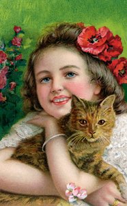 Victorian Girl with a Pet Cat