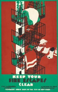 Vintage Poster of a New York City Fire Escape by American School