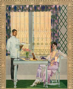 Wealthy Woman Being Served Breakfast in a Fine Mansion by American School
