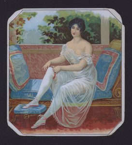 Woman in a negligee, cigar label by American School