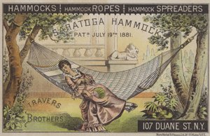 Woman lying in hammock with Chinese fan by American School