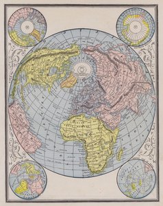 World map showing the continents, polar regions and changes in sea levels by American School