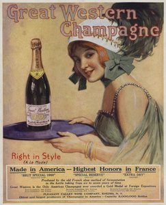 Young Woman with a Bottle of Champagne, Advertisement for Great Western Champagne by American School