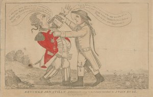 Brother Jonathan administering a Salutary Cordial to John Bull by Amos Doolittle