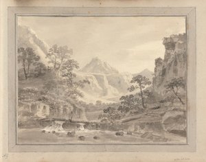 Views in England, Scotland and Wales; Tour in Scotland: Mountainous landscape with bridge