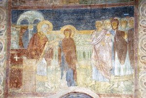 The Virgin Receiving the Purple and Cochineal by Ancient Russian frescos