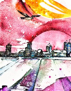 Winter City Sunset