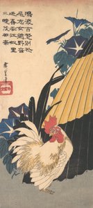 Rooster, Umbrella, and Morning Glories, ca. 1830 by Ando Hiroshige
