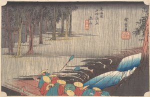Spring Rain at Tsuchiyama, from the series Fifty-three Stations of the Tokaido, 1834-35