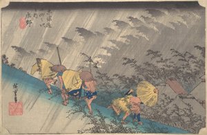 Sudden Shower at Shono, from the Series Fifty-three Stations of the Tokaido, 1834-35 by Ando Hiroshige