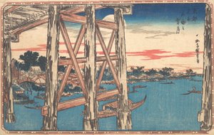 Twilight Moon at Ryogoku Bridge by Ando Hiroshige