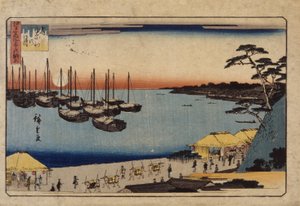 Sailboats in Harbor by Ando or Utagawa Hiroshige