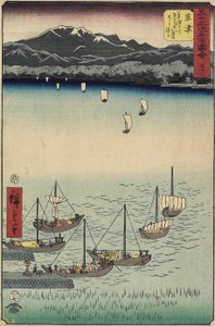 Sailing Boats at Yabase Ferry Gate on Kusatsu Beach by Ando or Utagawa Hiroshige