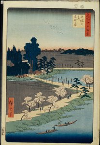One Hundred Famous Views of Edo: Azuma no Mori Shrine and the Entwined Camphor by Ando or Utagawa Hiroshige