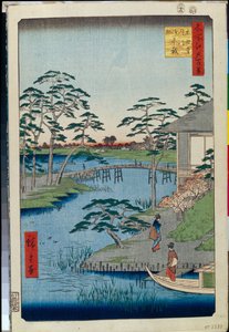 One Hundred Famous Views of Edo: Mokuboji Temple and Vegetable Fields on Uchigawa Inlet by Ando or Utagawa Hiroshige
