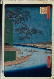 One Hundred Famous Views of Edo: The Pine of Success and Oumayagashi on the Asakusa River (1856-1858)