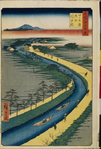 One Hundred Famous Views of Edo: Towboats on the Yotsugi dori Canal by Ando or Utagawa Hiroshige