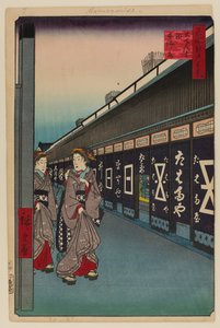 Cotton-Goods Lane, Odenma-cho by Ando or Utagawa Hiroshige