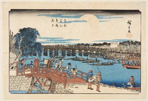 Fireworks at Ryogoku Bridge by Ando or Utagawa Hiroshige