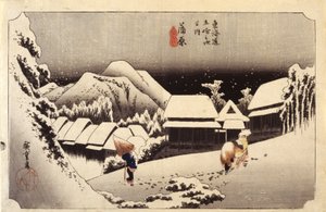 Night Snow In Kanbara, #16 by Ando or Utagawa Hiroshige