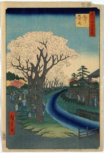 Sightseers Viewing Cherry Blossoms along the Banks of the Tama River at Edo, woodcut by Ando Hiroshige by Ando or Utagawa Hiroshige