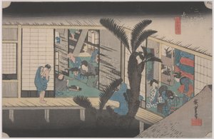 Scene at an Inn by Ando or Utagawa Hiroshige