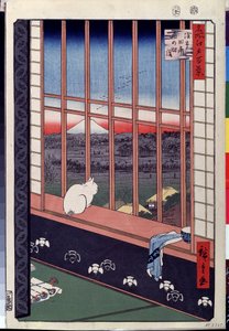 A Cat Sitting on the Window Seat by Ando or Utagawa Hiroshige