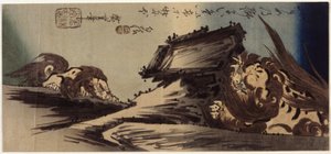 Two Lions On A Cliff by Ando or Utagawa Hiroshige