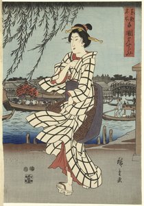 Woman Walking on a Riverbank by Ando or Utagawa Hiroshige