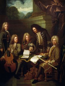 Composer Michel de la Barre directing Marin Marais and flutists of Chamber of King by Andre Bouys