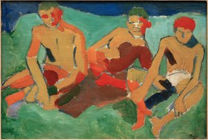 Three Figures Sitting on the Grass