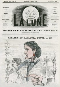Portrait of Adelina and Carlotta Patti, Italian opera singers. Cartoon by Gill, in The Moon, November 25