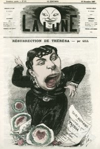 Portrait of Emma Valladon dit Theresa, French operette singer. Cartoon by Gill, in La Lune, December 15