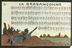 Postcard, Satirical in Colors, circa 1915: La brabanconne - War of 14 -18, Belgium, Chant - Soldiers Illustration by Andre Helle (1875-1945) by Andre Helle